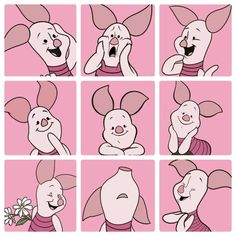 some cartoon character expressions with pink background