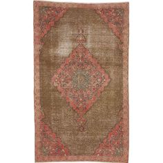 an antique rug with red and green colors on the bottom, in front of a white background