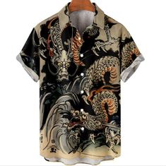 Utagawa Kuniyoshi Dragon: Japanese Mythology Ukiyo-E Antique Serpent Ukiyo-E Yokai Folklore 1800's Painting Print Shirt. Men's Medium Nwot Dragon Japanese, Utagawa Kuniyoshi, Lesbian Fashion, Dragon Shirt, Japanese Mythology, Japanese Dragon, Dragon Print, Ukiyo E, Stylish Mens Outfits