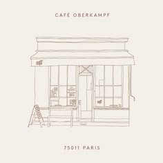 a drawing of a cafe in paris with the words cafe obekrampf on it