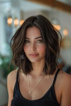 Short Medium Womens Haircuts, Side Bangs Medium Hair Shoulder Length, Collarbone Length Dark Hair, Lob Haircut Dark Brown, Clavical Bone Haircut, Face Framing Lob Haircut, Fine Medium Length Haircut, Medium Length Haircut For Thick Hair Long Layered Short Hairstyles, Lob Haircut Thick Hair Round Faces