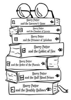 a stack of books with harry potters glasses on top and the words harry potter written in