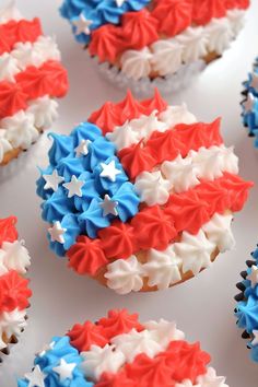 cupcakes decorated with red, white and blue icing