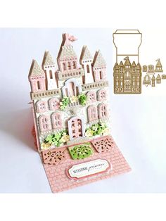 a card with a pink castle on it