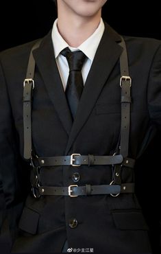 Suit And Harness Men, Suit Harness Men, Harness Suit Men, Harness Fashion Mens, Suit With Harness Men, Suits With Harness, Men In Harness, Formal Cyberpunk Outfit Male, Men Harness Outfit