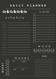 a black and white poster with the words daily planner