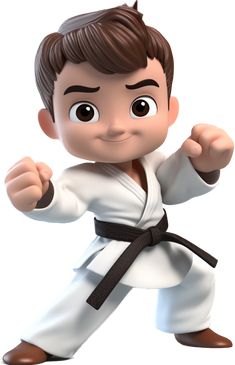 a cartoon character is doing karate with his hands in the air and one arm out