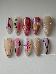 Y2k Nail Art, Y2k Nail, Nail Piercing, Beauty Nails Design, Cute Nail Art Designs, Pretty Nail Designs, Pretty Gel Nails, Really Cute Nails, Nails Only