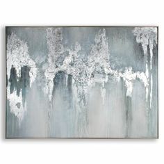 an abstract painting with white and gray paint on the wall, it looks like something out of