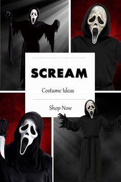 Scream costume ideas with standard and aged costumes and accessory sets Diy Scream Costume, Scream Costume Ideas, Scream Halloween Costume, Ghostface Costume, Scream Costume, Ghost Face Mask, Scream Mask, Scream Ghostface, Costumes For Adults