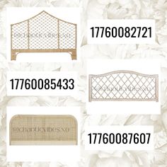 four different types of headboards and foot boards with numbers on the front, side, and back