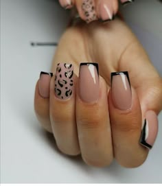 Leopard Sns Nails, Leopard Print Nails Acrylic, Leopard Print Nails Glitter, Nude Leopard Nails, Leopard Gel Nails, Black Leopard Print Nails, French Biab, Black Leopard Nails, Leopard French Nails