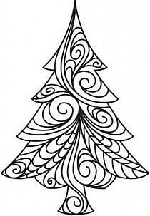 a black and white drawing of a christmas tree with swirly designs on it's branches