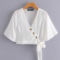 90 Shoulder, Cotton Blouse Design, Tie Waist Shirt, Designs For Dresses