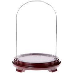 a glass dome with wooden base on a white background, it is empty and ready to be used for display