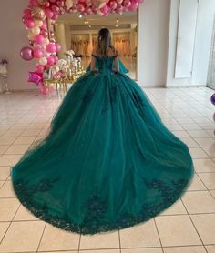 Teal Blue Princess Quinceanera Dresses Ball Gown Off The Shoulder Tulle Appliques Sweet 16 Dresses 15 Años Mexican Formal Birthday Party, Dresses Off Shoulder, Green Luxury, Dresses Tulle, Flora Dress, Quince Dress, Green Tulle, Wedding Dresses With Flowers, Wedding Flower Girl Dresses