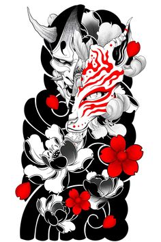 an artistically designed artwork with red and white flowers