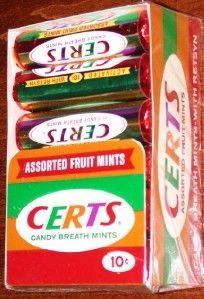 the box is full of fruit mints and candies, which are packaged in different flavors