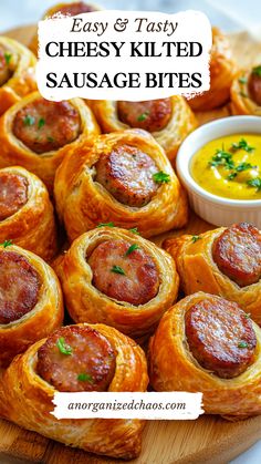 cheesy stuffed sausage bites on a platter with dipping sauce