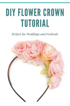 a flower crown with pink flowers on it and the words diy flower crown tutor