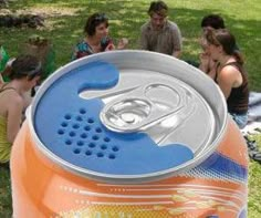 an orange can with a blue lid and the words, buy screen for cans