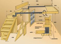 an image of a wooden structure with stairs and steps to the upper level, labeled below