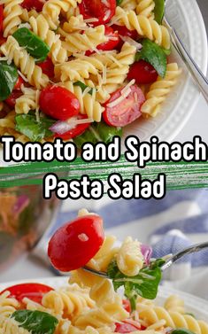 This Tomato and Spinach Rotini Pasta Salad is perfect for any spring or summer meal. The homemade rice vinegar vinaigrette is so flavorful and tasty!