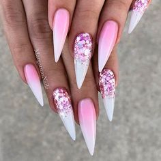 Funky Nails Stiletto Nail Art, Pink Ombre Nails, Ombre Nails Glitter, Stiletto Nails Designs, Ombre Nail Designs, Nail Arts, Best Acrylic Nails, Long Acrylic Nails, Gorgeous Nails