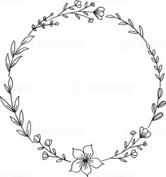 a circular frame with flowers and leaves