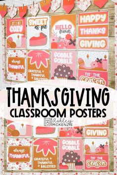 A classroom bulletin board displaying a set of Thanksgiving themed classroom posters Easy Bulletin Boards, Ashley Mckenzie, Thanksgiving Bulletin Boards, Cozy Thanksgiving, Thanksgiving Classroom, Unique Thanksgiving, Holiday Classroom