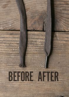 a pair of scissors on top of a piece of wood that says, before after