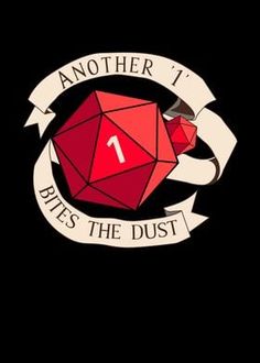 a red dice with the number one on it and an arrow around it that says, another 1 bites the dust