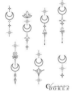 an image of different moon and stars tattoo designs