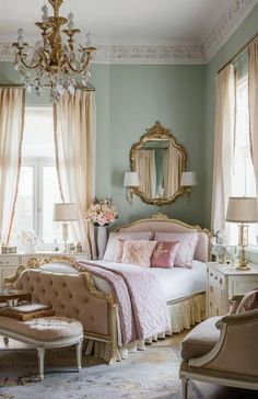 Elegant Victorian Bedroom, Pink Chic Bedroom Decor, Victoria Room Aesthetic, Pastel Vintage Interior, Retro Romantic Style, Pink Victorian Room Aesthetic, Luxury Victorian Bedroom, Rococo Style Bedroom, Costal Cottage Bedroom Idea