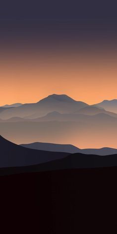 an orange and black sky with mountains in the distance at sunset or dawn, as seen from a distant mountain range