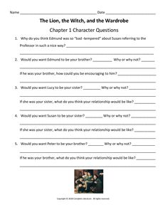 the lion, the witch and the wardrobe worksheet with answer sheet for students