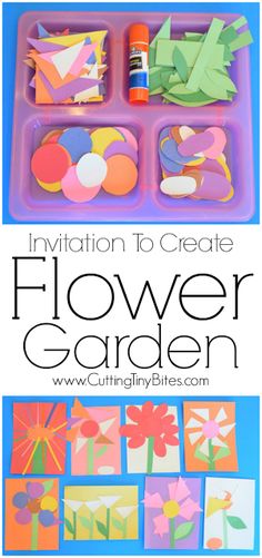 Invitation To Create: Flower Garden. Open ended creative spring paper craft for kids. Great for fine motor development. Perfect for toddlers and preschoolers. Garden Activities, Spring Preschool, Toddlers And Preschoolers, Spring Activities