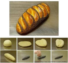 the bread is being sliced and placed on top of each other with different stages to make it