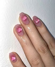 Pink Hearts Nails, Hearts Nails, Soft Nails, Kawaii Nails, Manicure Y Pedicure