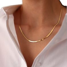 Gold Herringbone Chain, Gold Snake Chain, Herringbone Chain, Herringbone Necklace, Tarnished Jewelry, Snake Necklace, Neck Chain, Gold Snake, Girly Jewelry