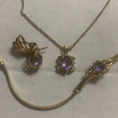 Beautiful 3 Piece Amethyst Jewelry Set Includes Necklace With Chain Braclet That Is Makers Marked Jc And The Matching Earrings That Are Posts All Brand New Condition Makes A Great Gift Or Can Split Up To Gifts 3 Gifts Very Nice Stones Dark Purple Jewelry, Amethyst Jewelry Set, Chinese Jewelry, Purple Jewelry, Purple Necklace, Set Necklace, Amethyst Jewelry, Amethyst Gemstone, Necklace Bracelet