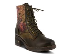 Give your edgy style a fresh feminine update in the Marty bootie from L'Artiste by Spring Step. The classic combat boot silhouette is upgraded with bold floral detailing and a thick block heel for your new go-to ankle boot. Granny Boots, Forest Elopement, Victorian Boots, L'artiste By Spring Step, Fall Forest, Boot Shoe, Brand Name Shoes, Women's Ankle Boots, Leather Boots Women