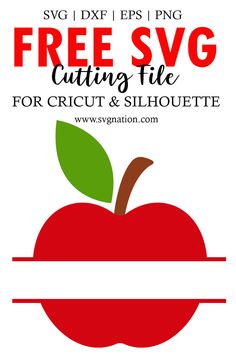 an apple with the text free svg cutting file for cricut and silhouette