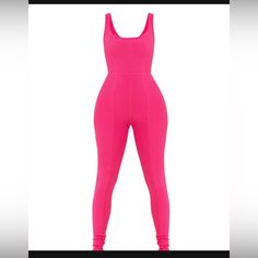 Hot Pink Jumpsuit Size Small With Stretch Chic Fitted Pink Jumpsuits And Rompers, Chic Fitted Pink Bodysuit, Trendy Fitted Elastane Jumpsuits And Rompers, Fitted Pink Jumpsuits And Rompers, Trendy Fitted Overall Bodysuit, Hot Pink Jumpsuit, Aritzia Jumpsuit, Hot Pink Jumpsuits, Capri Cargo Pants