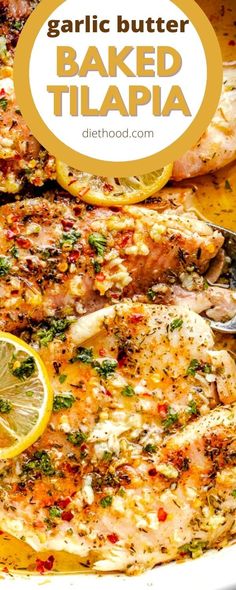 garlic butter baked tilapa with lemons and herbs