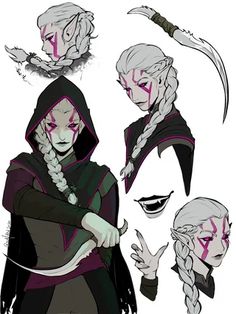 an image of some character designs for the game frozen queen, with white hair and pink eyes