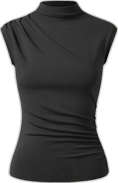 Elegant Fitted Asymmetrical Top, Elegant Ruched Tops For Layering, Elegant Asymmetrical Ruched Tops, Elegant Ruched Asymmetrical Tops, Modern Fitted Top With Asymmetrical Hem, Elegant Stretch Tops With Asymmetrical Hem, Elegant Stretch Top With Asymmetrical Hem, Chic Mock Neck Top For Night Out, Elegant Fitted Mock Neck Top For Night Out