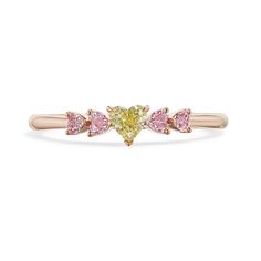 Petite stackable yellow and pink diamond heart ring. Heart Shape Fancy Brownish Greenish Yellow SI1 Chameleon with GIA, 0.21ct Heart Shape Fancy Pink Diamonds, 4x 0.15ct 18K Pink Gold In stock Minimal Jewelry Design, Heart Diamond Ring, Minimal Jewellery, Serena Van, Luxury Lifestyle Women, Nice Nails, Pink Diamonds, Diamond Heart Ring, Ring Heart