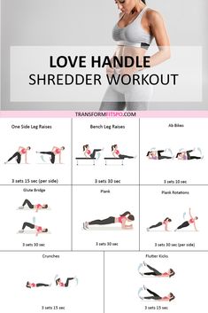 an image of a woman doing the love handle shredder workout with her arms and legs