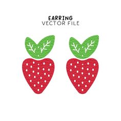 two strawberries with green leaves and white dots